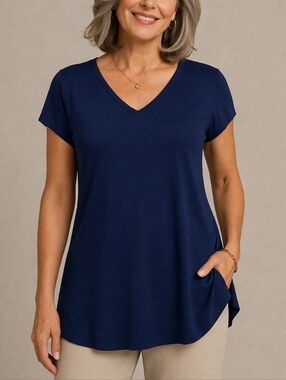 3/$30 CAROLYN STRAUSS Royal Blue V-Neck Short Sleeve Tunic